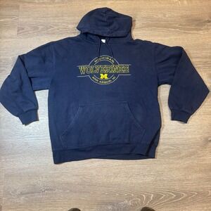 Michigan Wolverines Hoodie Adult Large Navy Blue Hooded Sweatshirt Ann Arbor